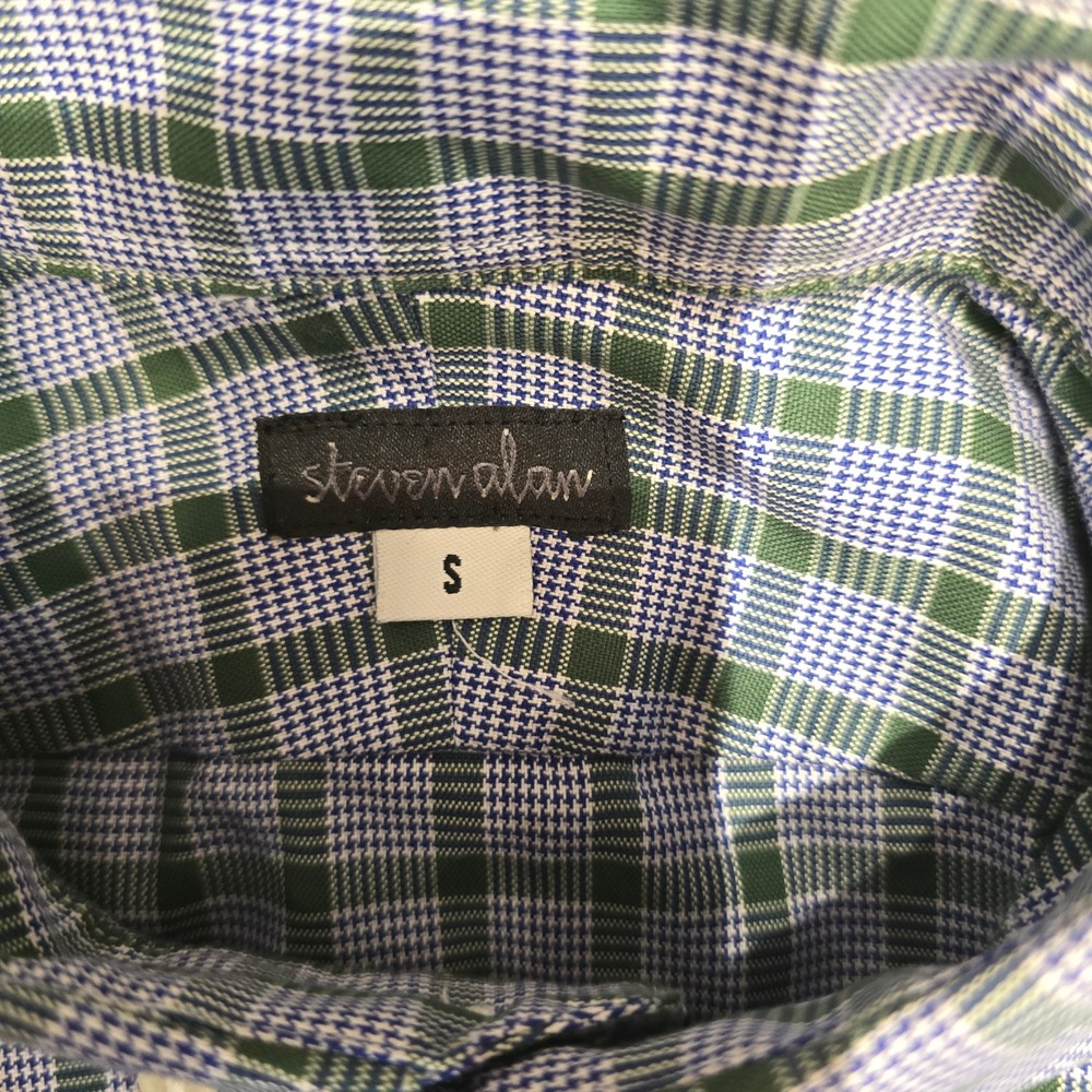 Steven Alan Mens Small Button Down Shirt Plaid Green Blue Cotton Made in USA - Picture 2 of 6